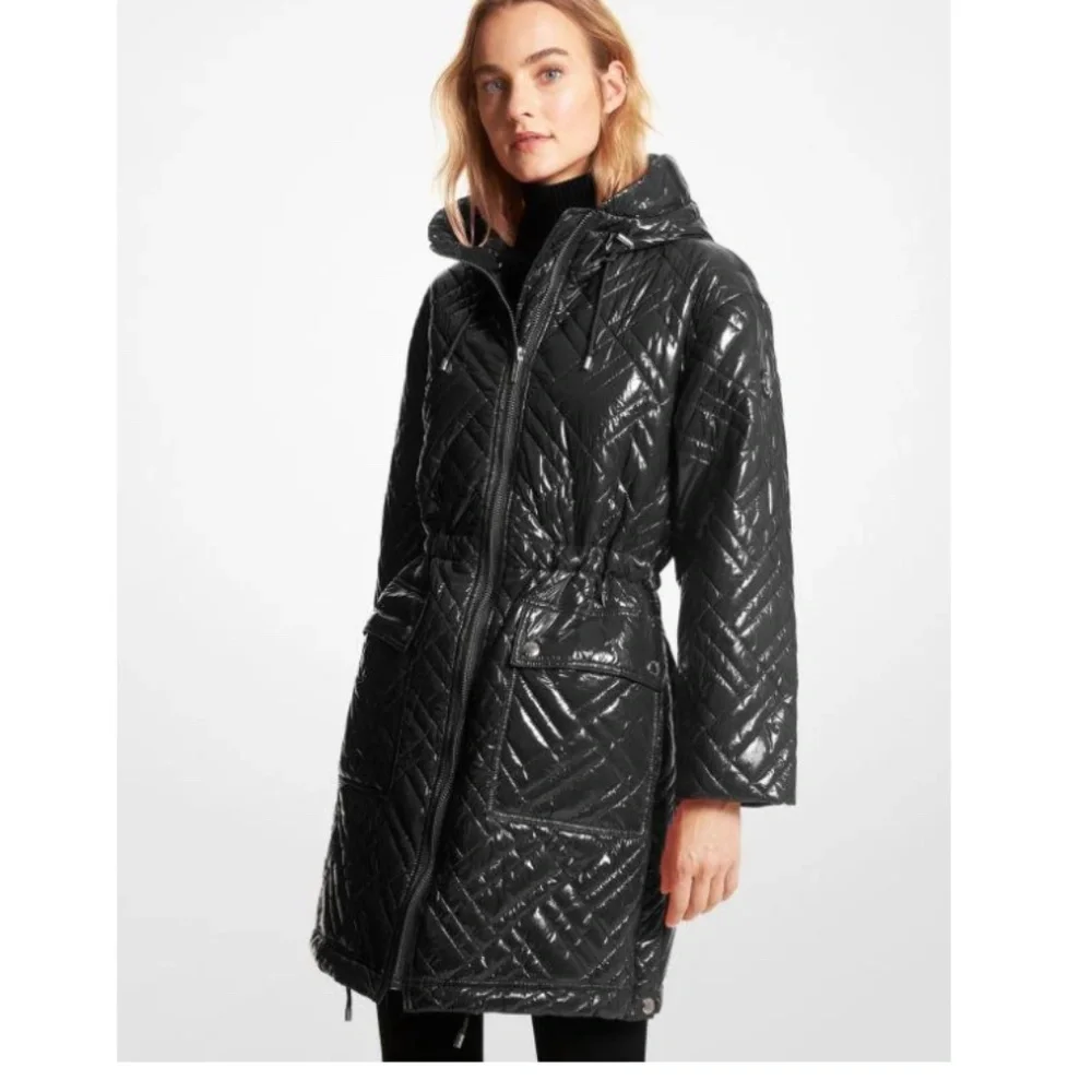 MICHAEL KORD Quilted Metallic Ciré Puffer Jacket SIZE S